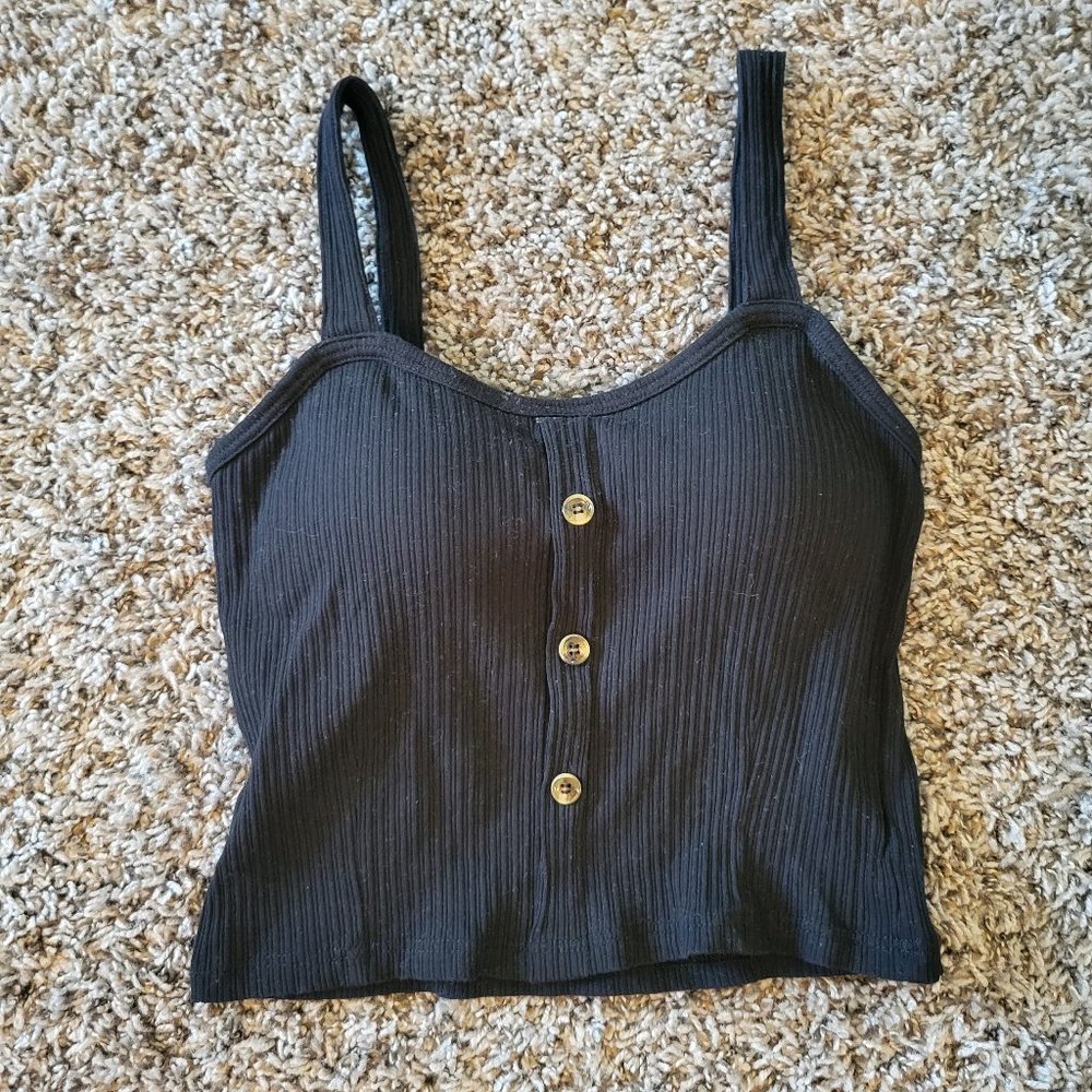 Chicwish Buttoned Front Strappy Crop Tank Top in Black - WORN ONCE